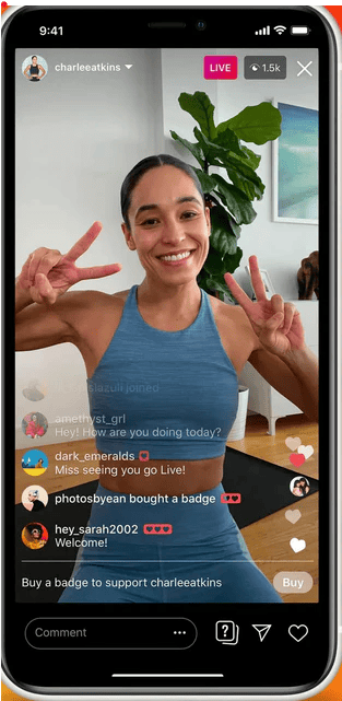 buy badges on Instagram Live to support content creators