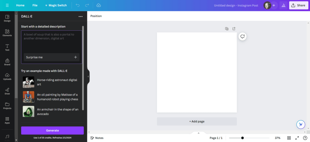 Canva AI Image Generator main image editor
