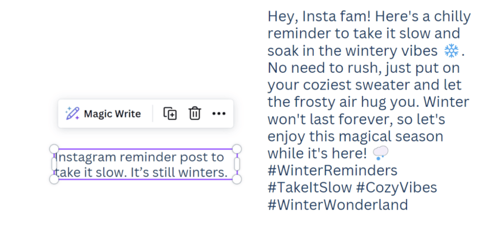 Canva Magic Write AI social media post generator