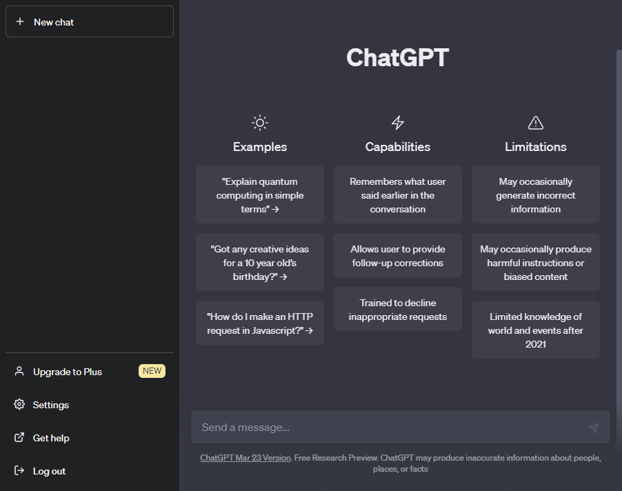 ChatGPT dashboard