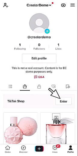 Clicking enter on the TikTok Shop
