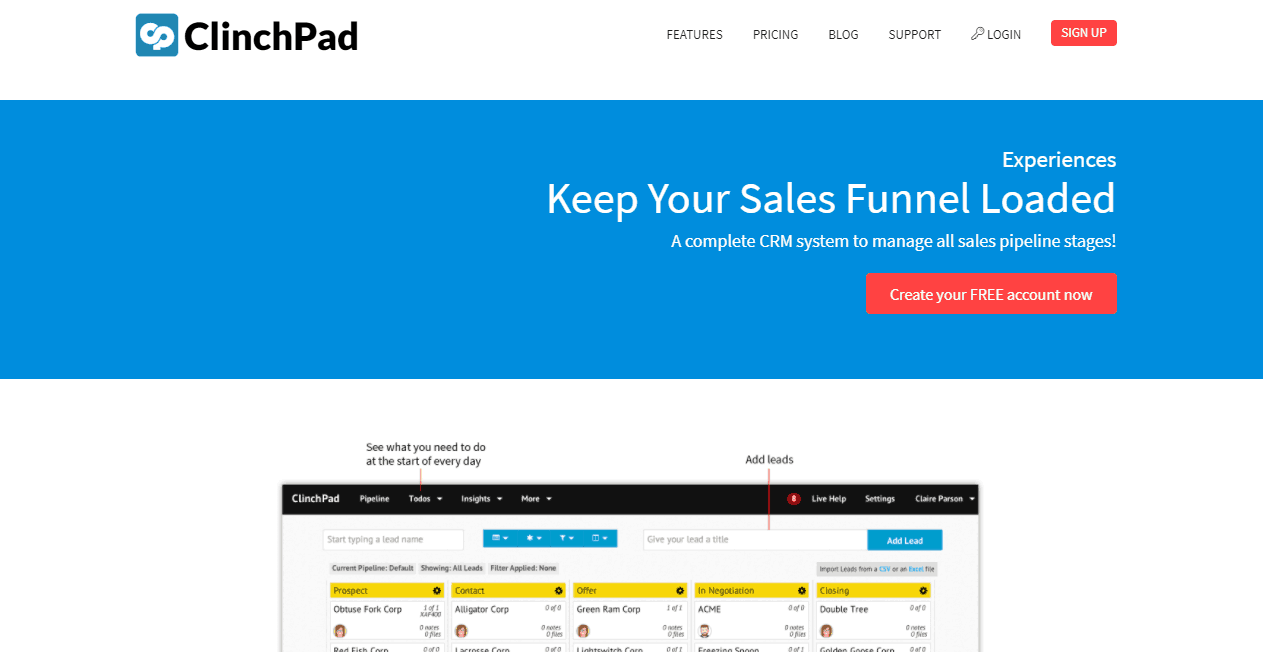 ClinchPad sales funnel tools
