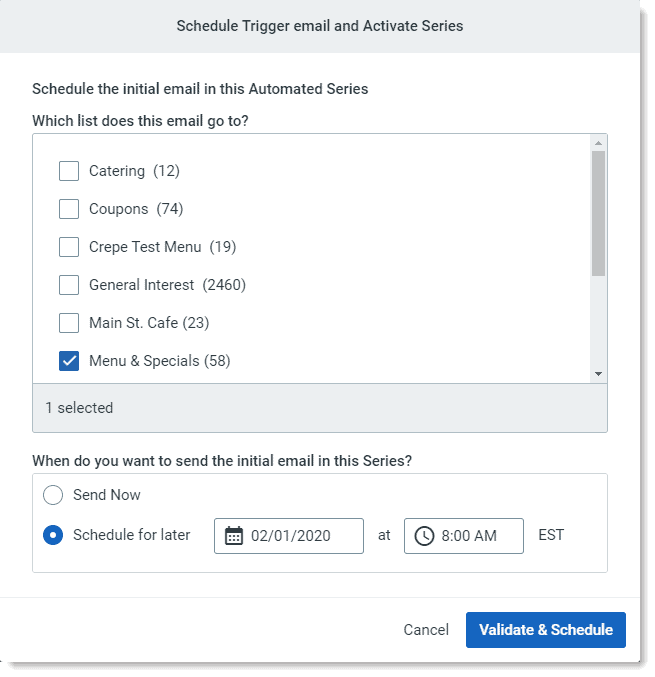 Constant Contact - Create Email Series Options