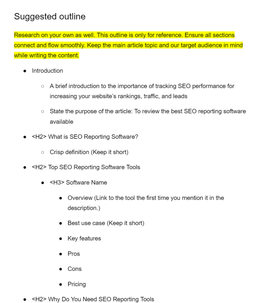 content outline example for your content brief