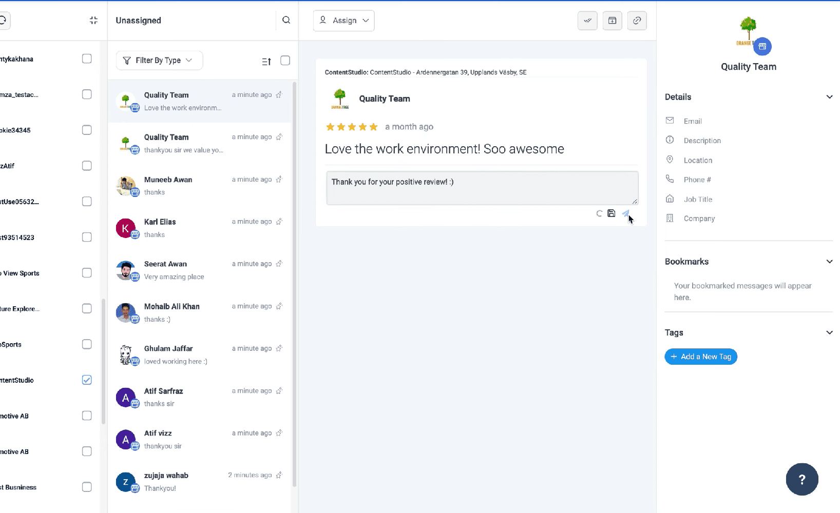 ContentStudio Inbox example