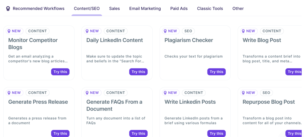 copy.ai pre-built templates for content creation