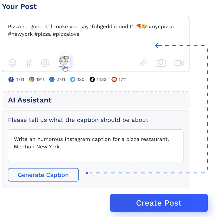create social captions faster with Vista Social's AI assistant