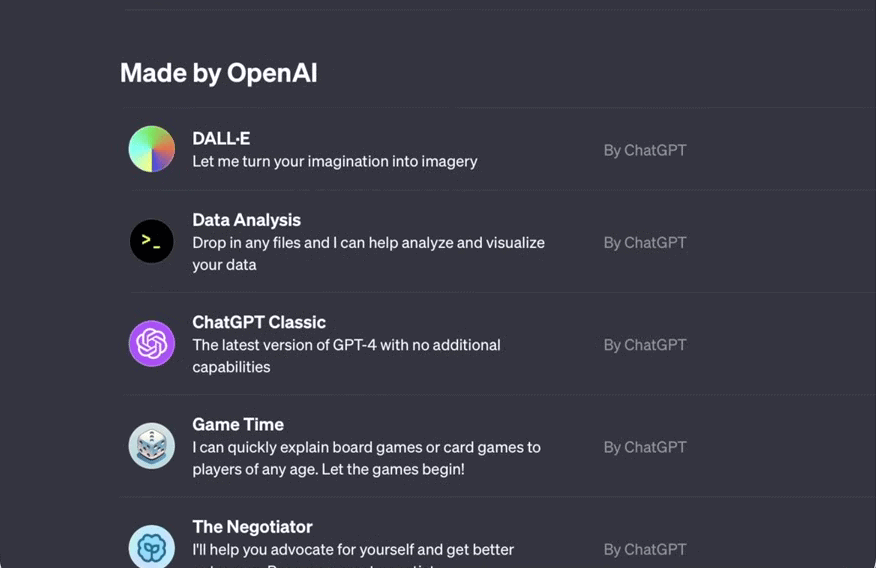 Dall-E 3 selection on OpenAI