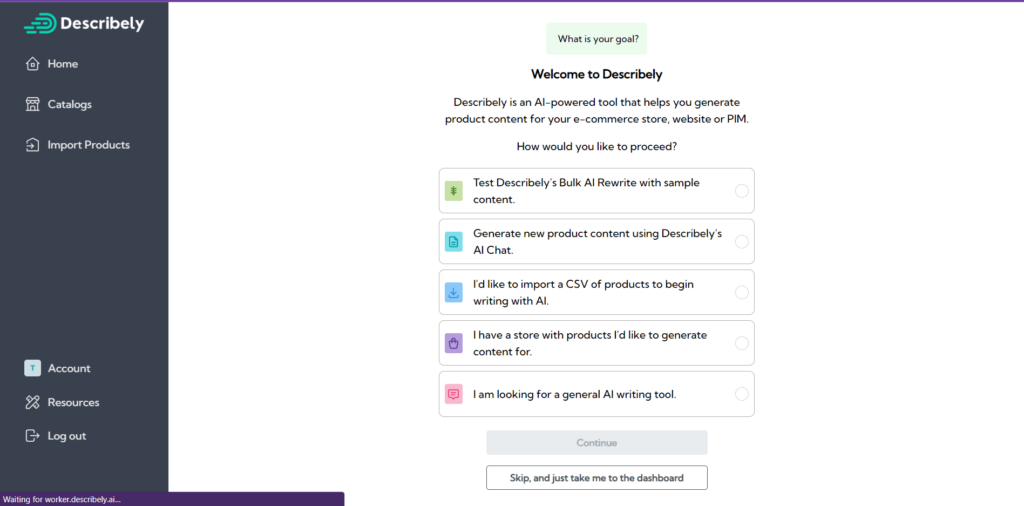 Describely  main dashboard