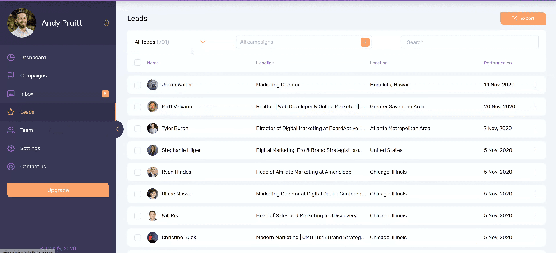 Dripify Contact list