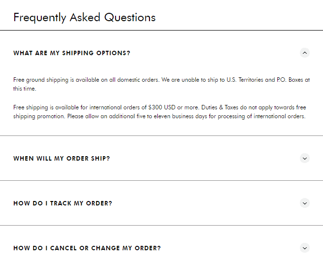 Ecommerce Customer Service - FAQ website page