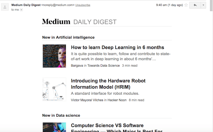 Email Campaign - Newsletter Example - Medium Daily Digest
