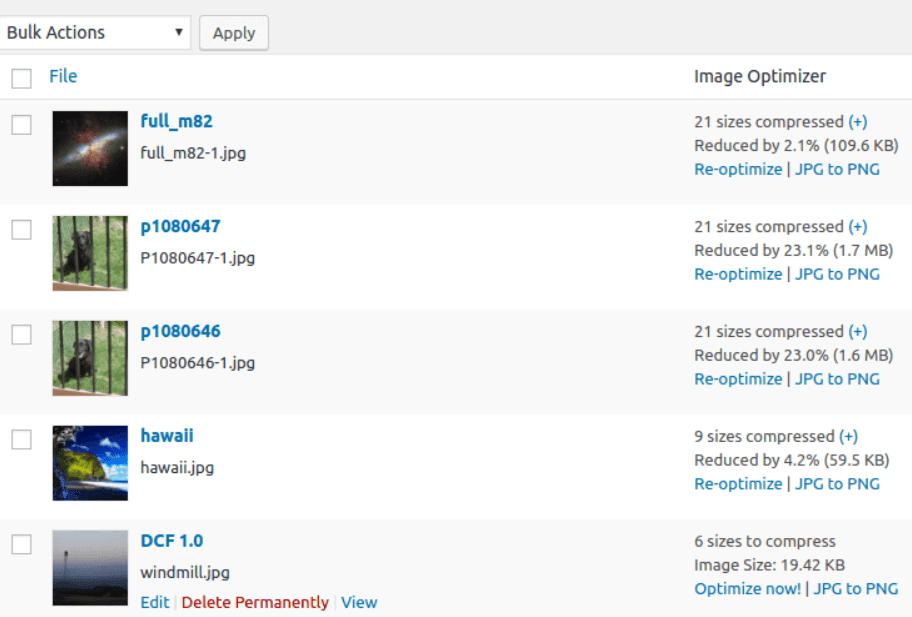 EWWW Image Optimizer bulk image selector