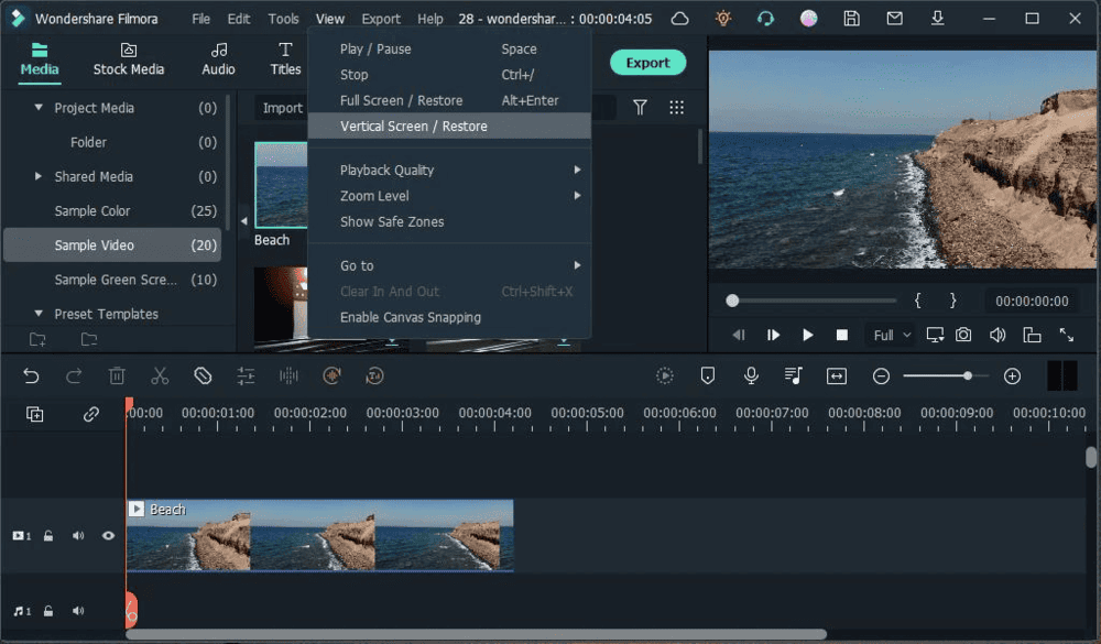 Filmora WonderShare Video Editing Screen