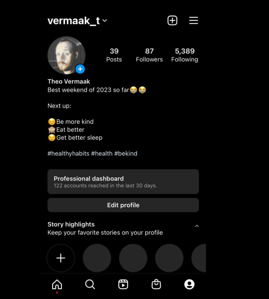 finished instagram bio with line breaks