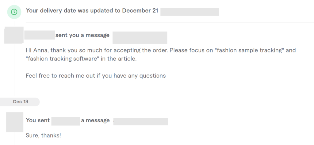 fiverr order page conversation feature