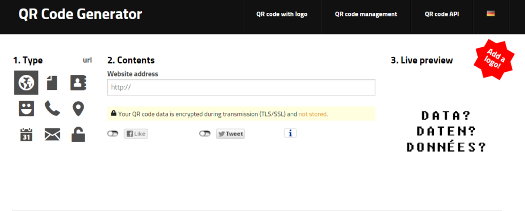 GOQR landing page and dashboard