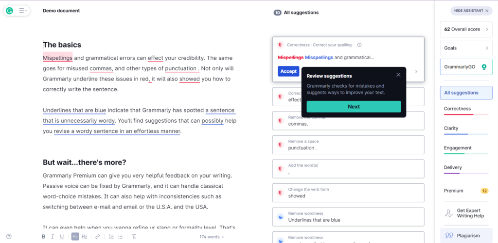 Grammarly Grammar Checker and AI suggestions