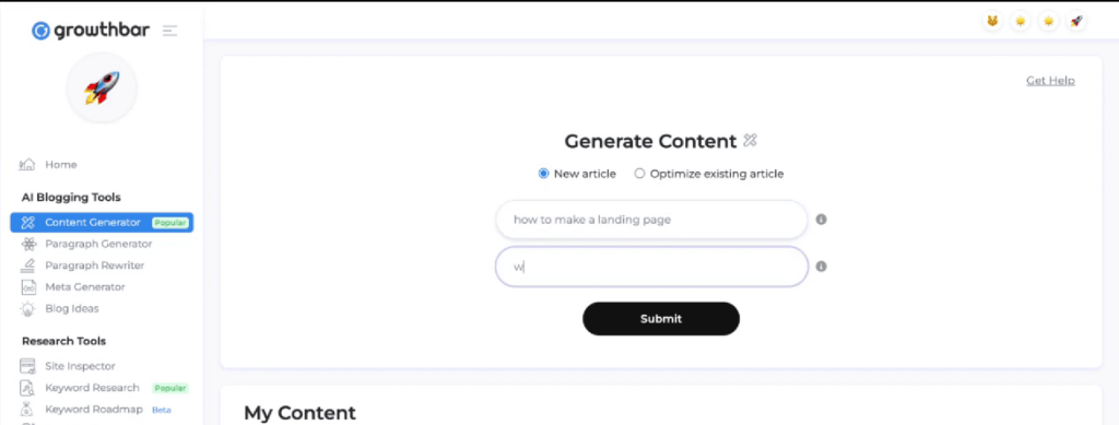 GrowthBar main dashboard