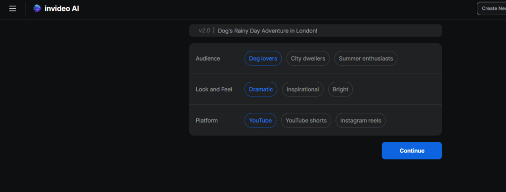 Invideo AI options