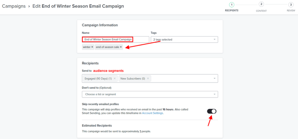 Klaviyo - create email campaign