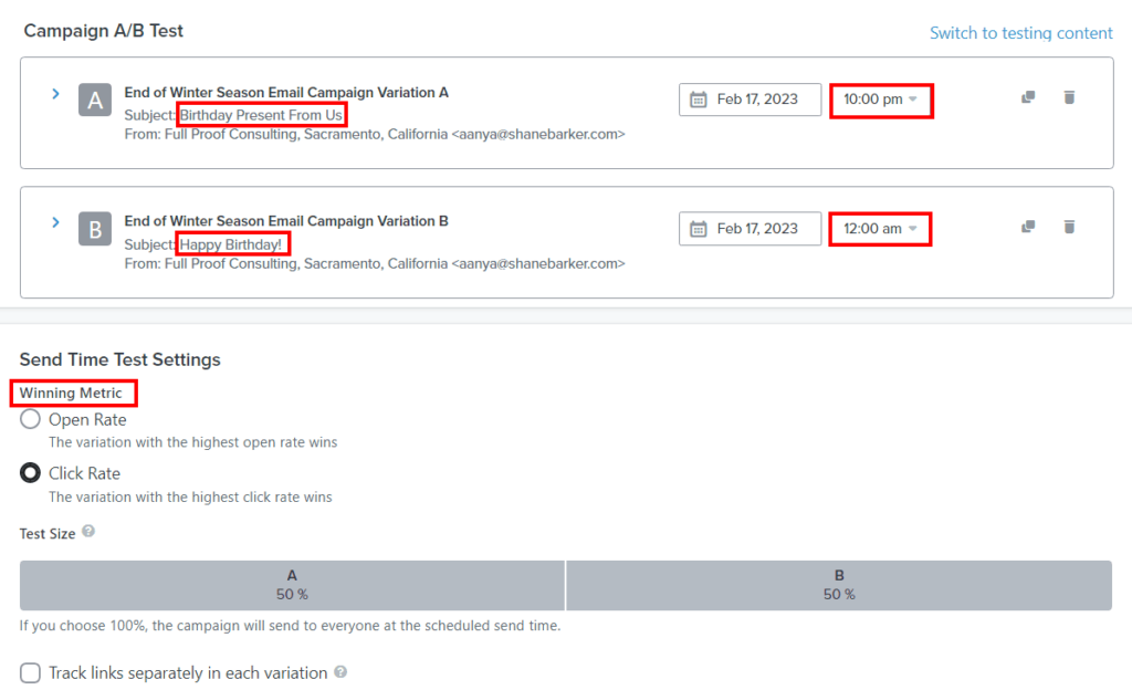 Klaviyo email A/B testing
