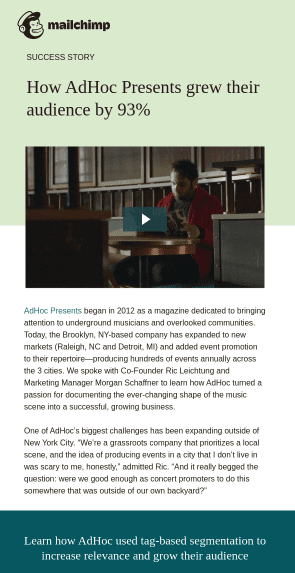 Mailchimp newsletter example - Advocacy in Email Marketing Funnel
