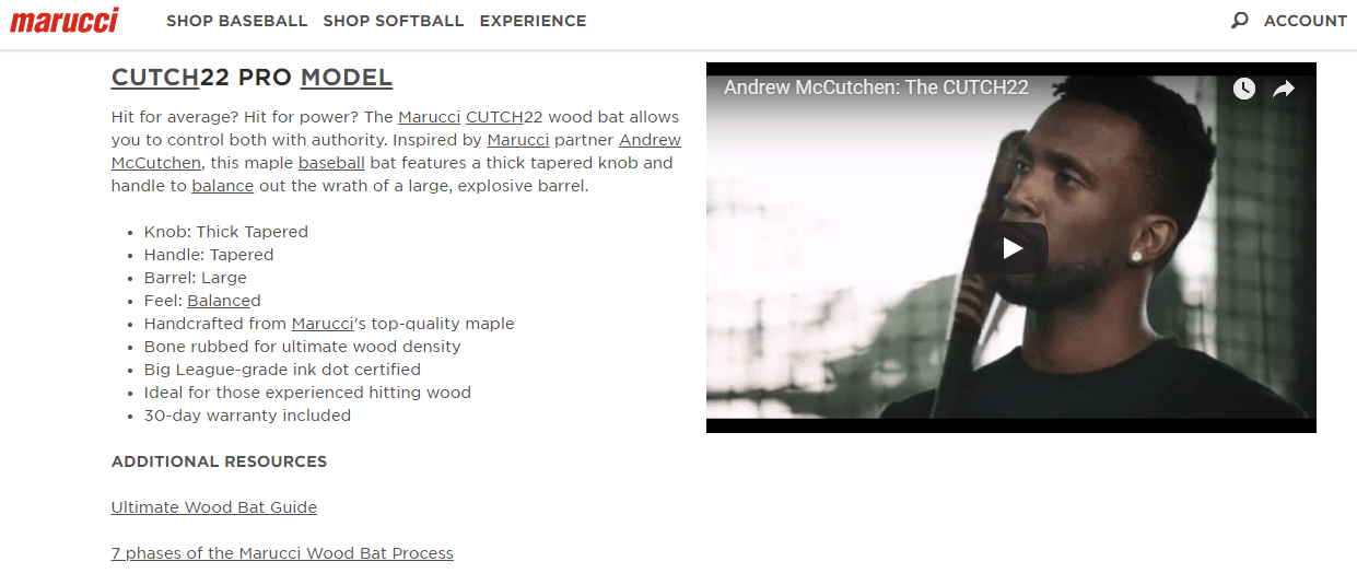 Marucci Sports Ecommerce Product Page