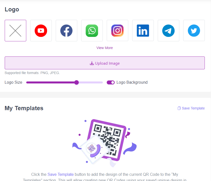 Me QR code logo selection and templates