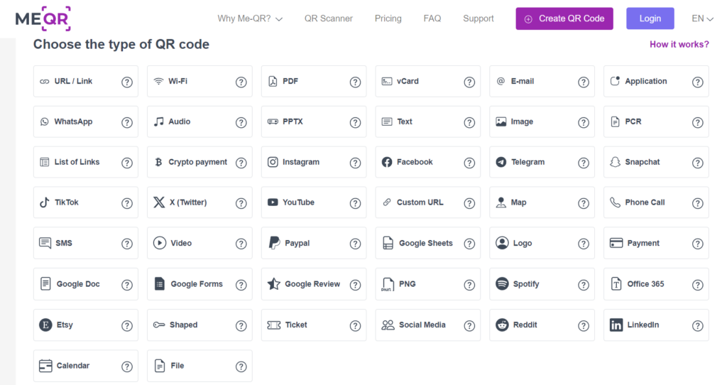 ME QR type of QR code selection