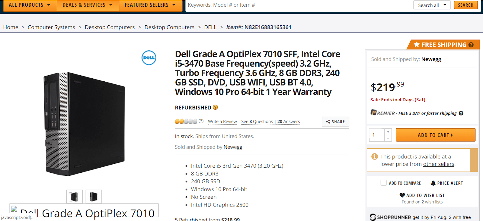 Newegg Ecommerce Product Page