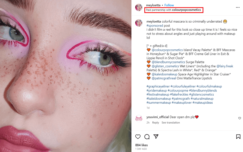 Paid partnership label on Instagram