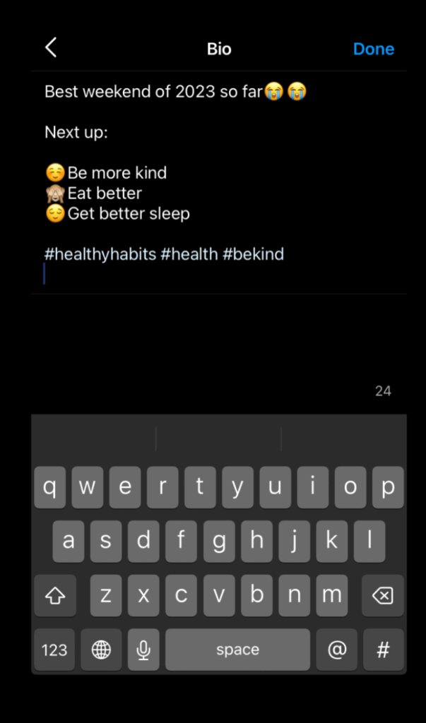 Pasting PostBuilder text on Instagram bio