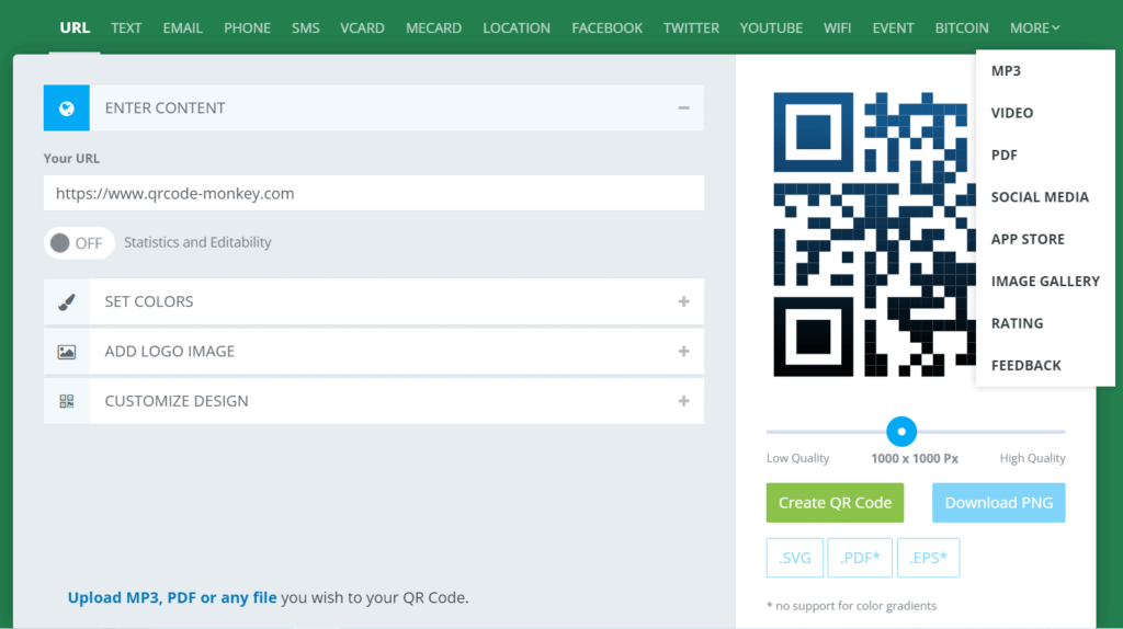 QRCode Monkey Customization options