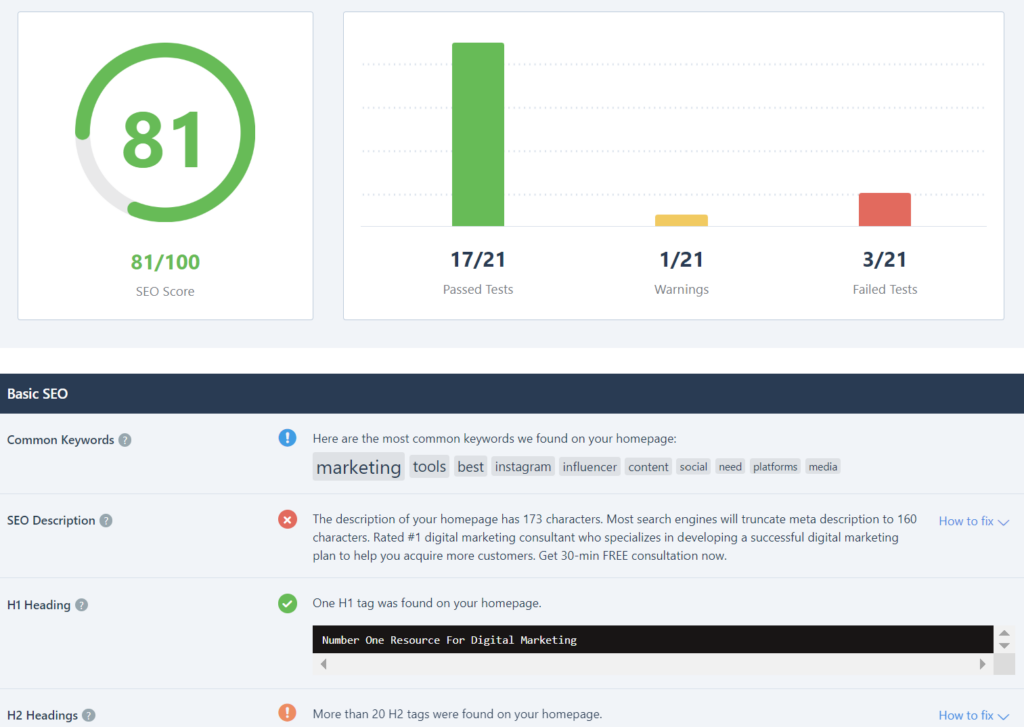 rank math seo analyzer seo report
