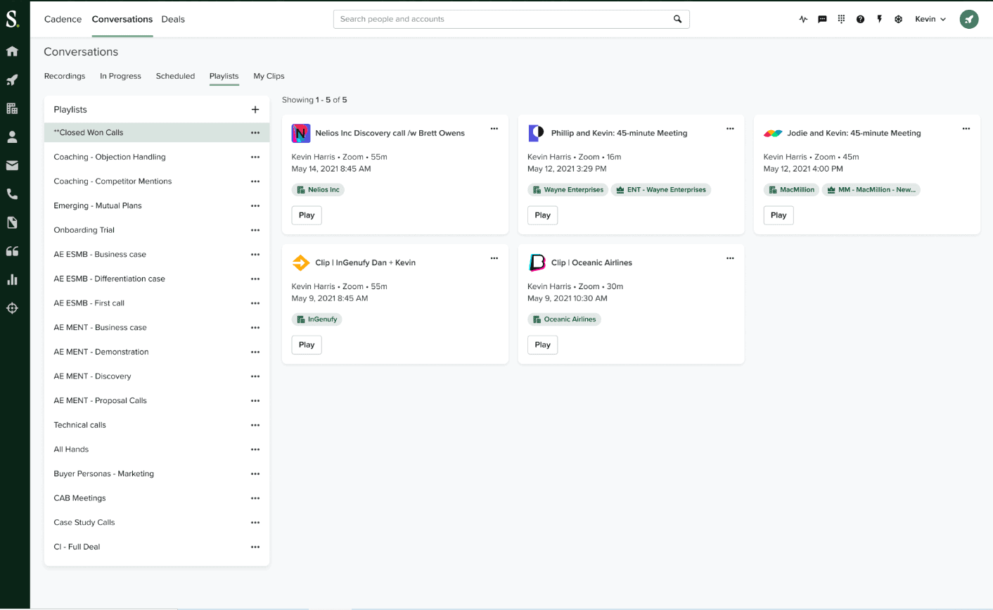 SalesLoft Prospector Conversations page