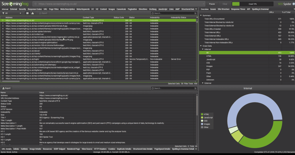 Screaming Frog Dashboard