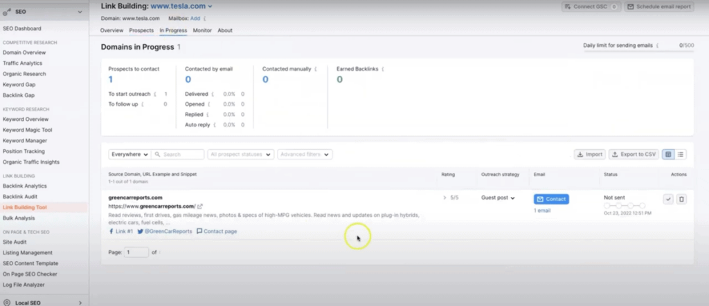 Semrush link building tool