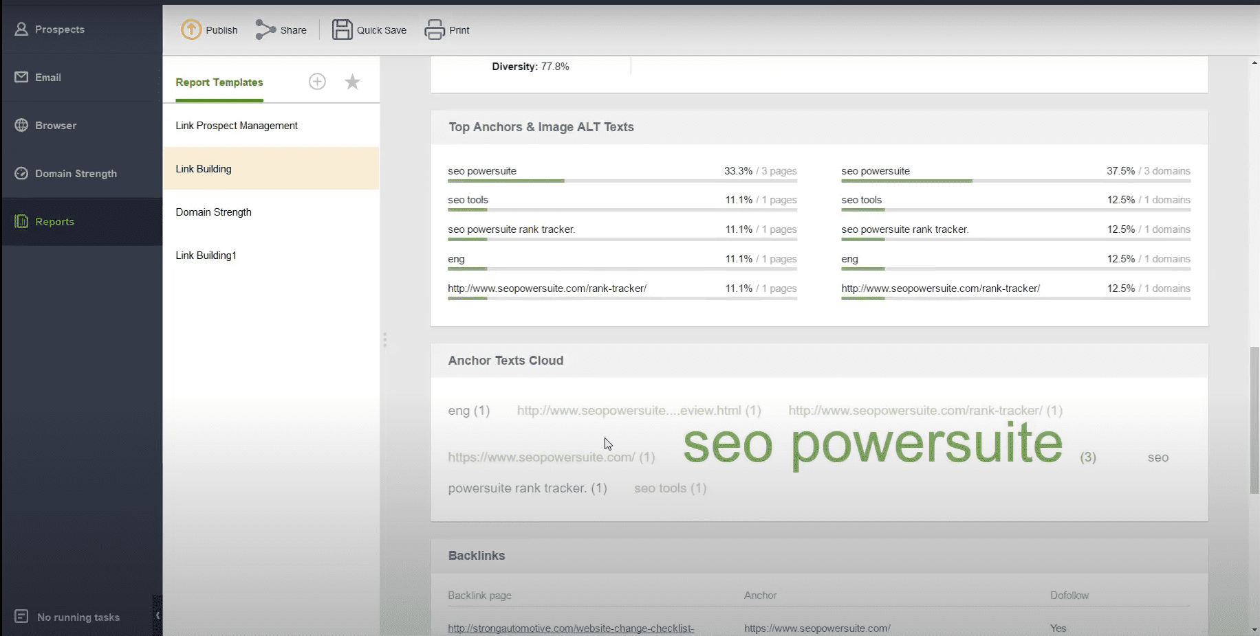 SEO powersuite dashboard