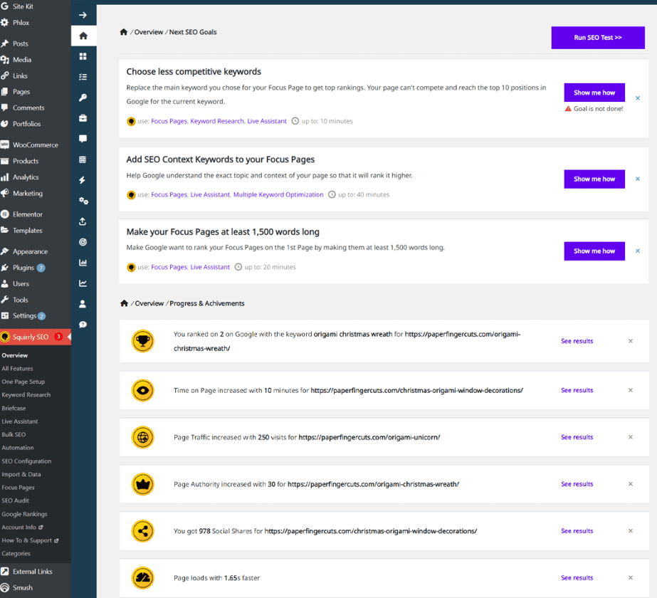 SEO Squirrly Overview page