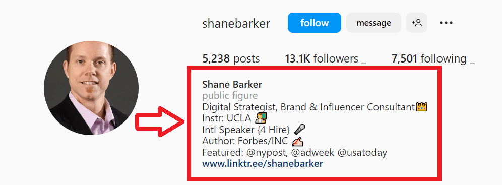 Shane Barker Instagram profile