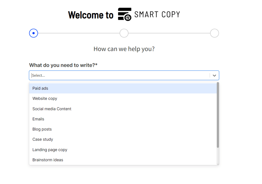 Smart Copy setup page