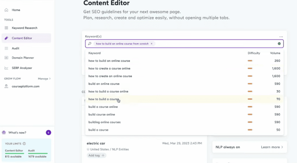 Surfer SEO Content Editor