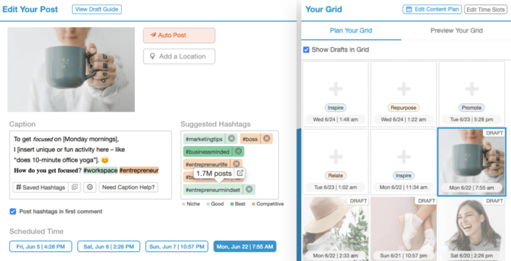 tailwind ig content planner and scheduler