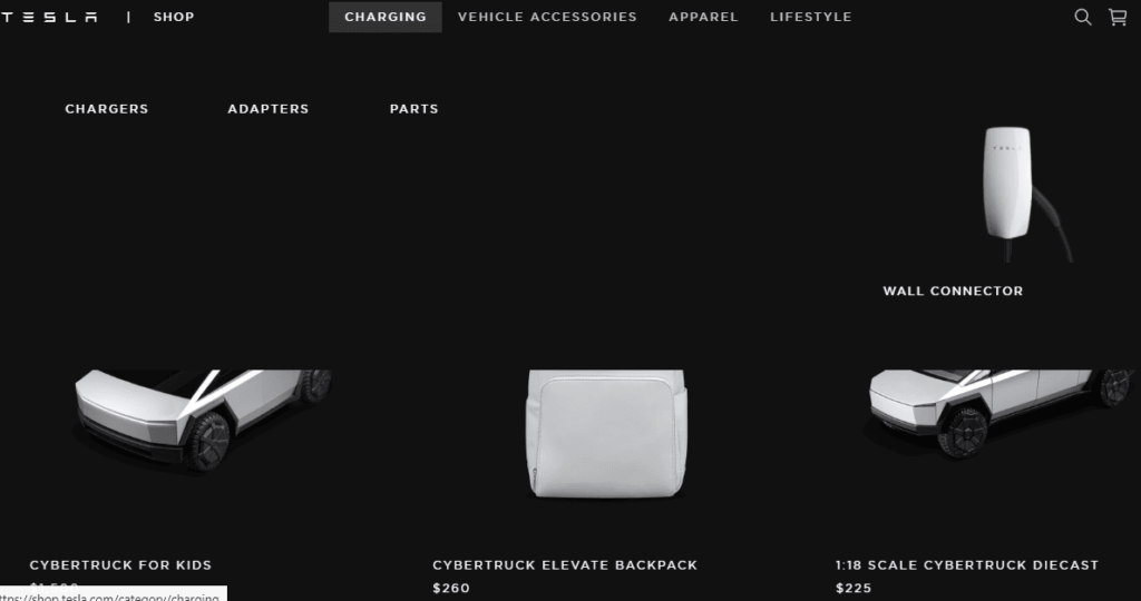 Tesla dashboard on Shopify