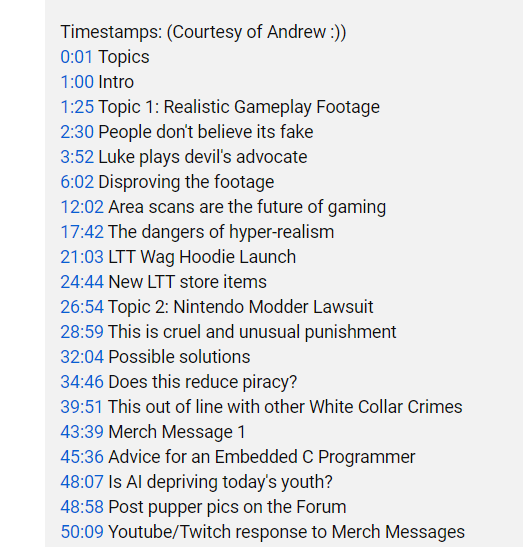 Timestamps in description examples
