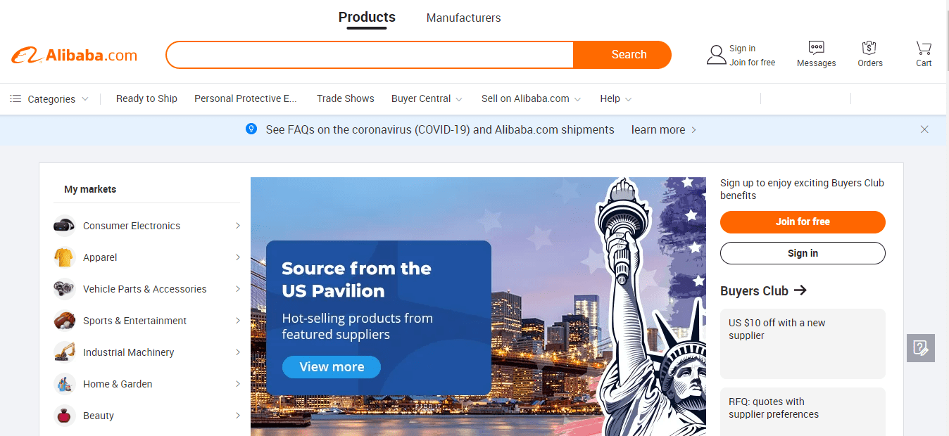 What is Ecommerce - Alibaba homepage
