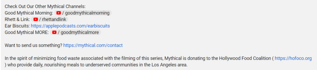 YouTube cross promotion on description example