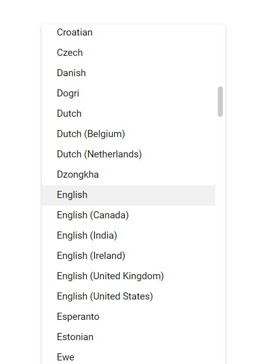 YouTube subtitle language options
