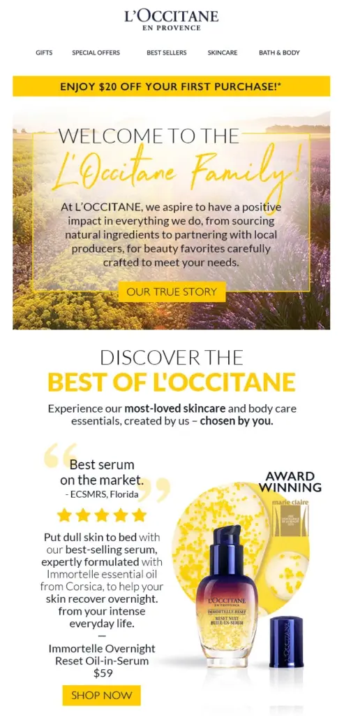 L_OCCITANE welcome email